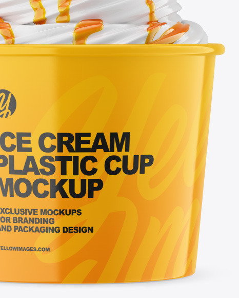 Ice Cream Glossy Cup w  Caramel Topping Mockup PSD #1