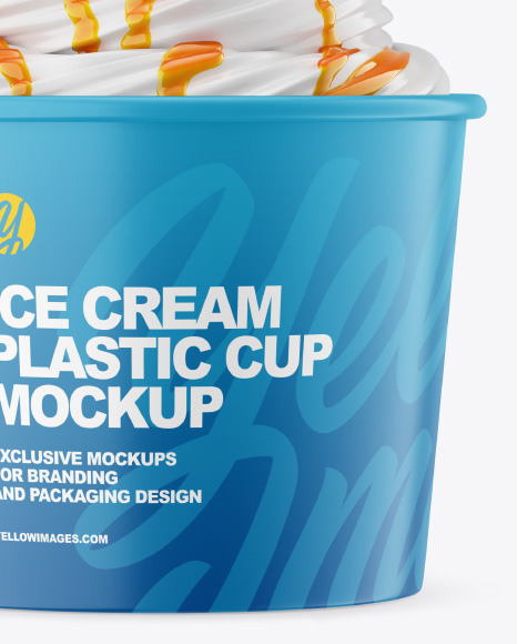 Ice Cream Matte Cup w  Caramel Topping Mockup PSD #1