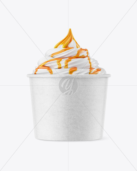 Ice Cream Kraft Cup w  Caramel Topping Mockup PSD #3