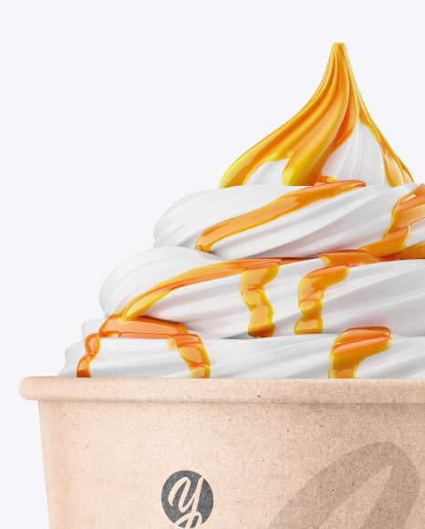 Ice Cream Kraft Cup w  Caramel Topping Mockup PSD #2