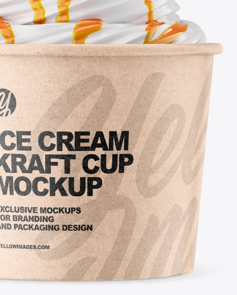 Ice Cream Kraft Cup w  Caramel Topping Mockup PSD #1