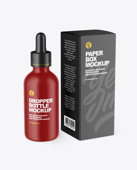 Matte Dropper Bottle w/ Paper Box Mockup