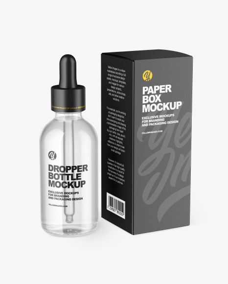 Clear Glass Dropper Bottle w/ Paper Box Mockup