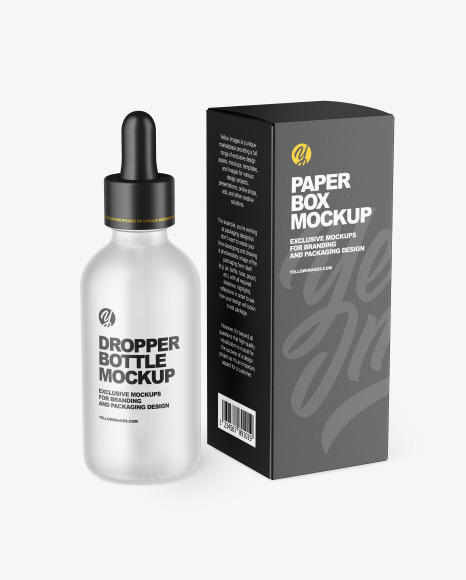 Frosted Glass Dropper Bottle w/ Paper Box Mockup