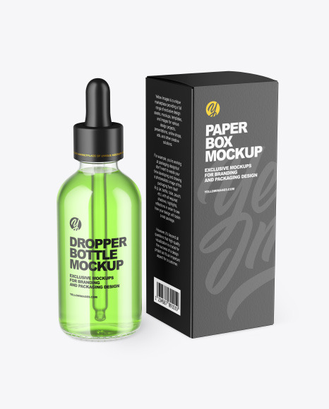 Clear Glass Dropper Bottle w/ Paper Box Mockup
