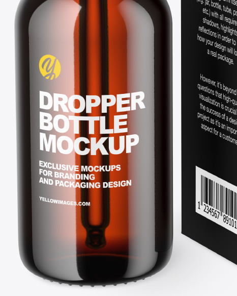 Amber Glass Dropper Bottle w  Paper Box Mockup PSD #1