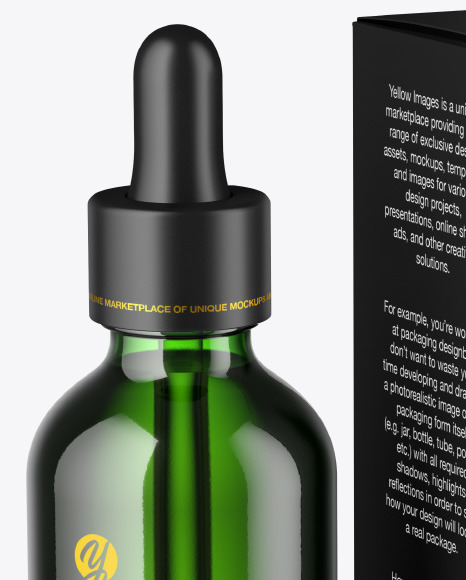 Green Glass Dropper Bottle w  Paper Box Mockup PSD #2