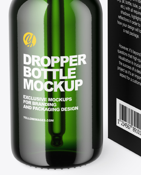Green Glass Dropper Bottle w  Paper Box Mockup PSD #1