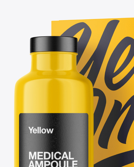 Glossy Medical Ampoule with Box Mockup Glossy Medical Ampoule with Box Mockup