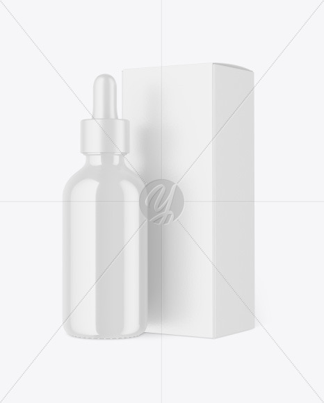 Glossy Dropper Bottle w  Paper Box Mockup PSD #1