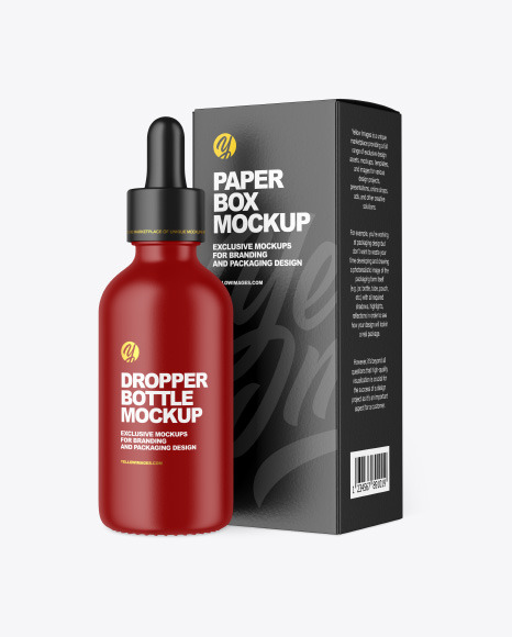 Matte Dropper Bottle w/ Paper Box Mockup