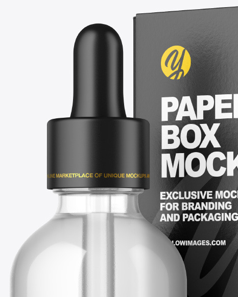 Clear Glass Dropper Bottle w/ Paper Box Mockup care 96708