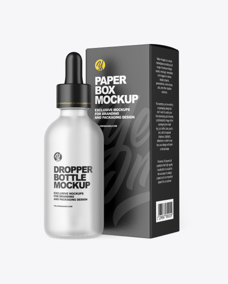 Frosted Glass Dropper Bottle w/ Paper Box Mockup