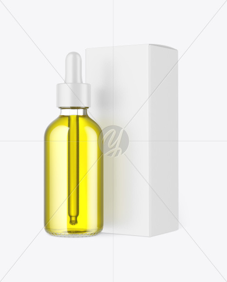 Clear Glass Dropper Oil Bottle w/ Paper Box Mockup bottle 96691