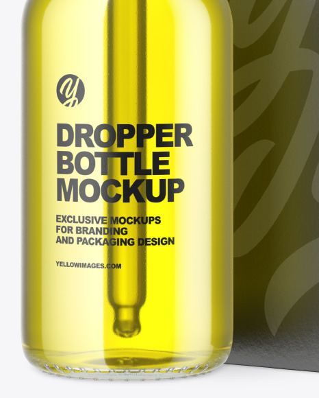Clear Glass Dropper Oil Bottle w/ Paper Box Mockup clear 96694