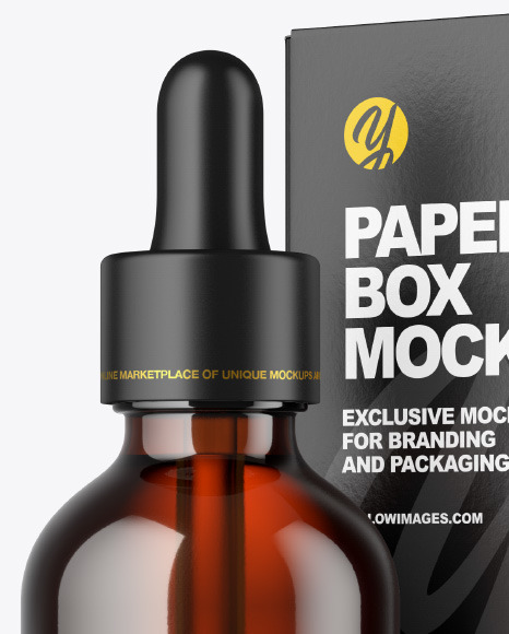 Amber Glass Dropper Bottle w  Paper Box Mockup PSD #2