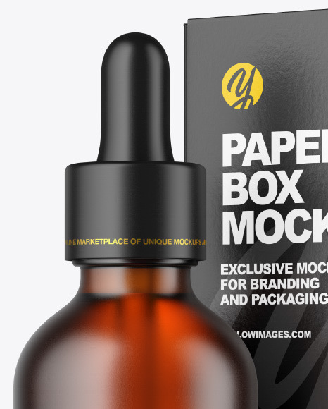 Frosted Amber Glass Dropper Bottle w  Paper Box Mockup PSD #2