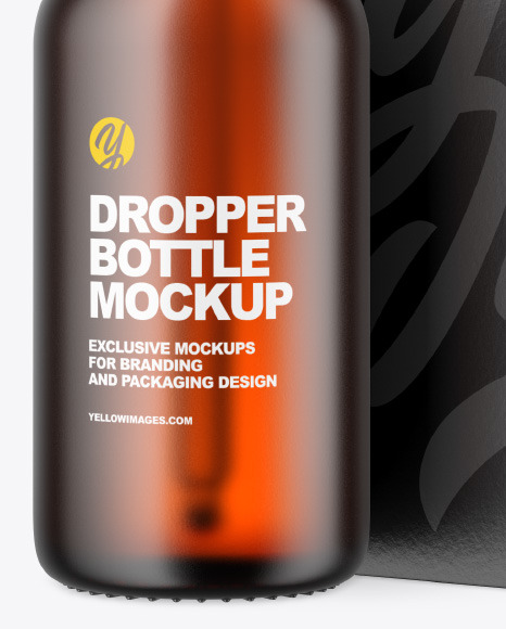 Frosted Amber Glass Dropper Bottle w  Paper Box Mockup PSD #1