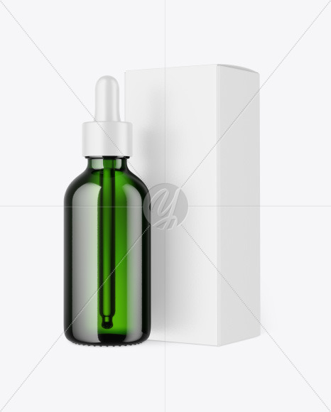 Green Glass Dropper Oil Bottle w  Paper Box Mockup PSD #3