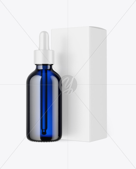 Blue Glass Dropper Oil Bottle w  Paper Box Mockup PSD #3