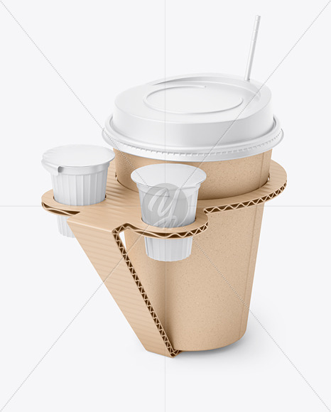 Kraft Paper Coffe Cup in Cardboard Holder Mockup PSD #3