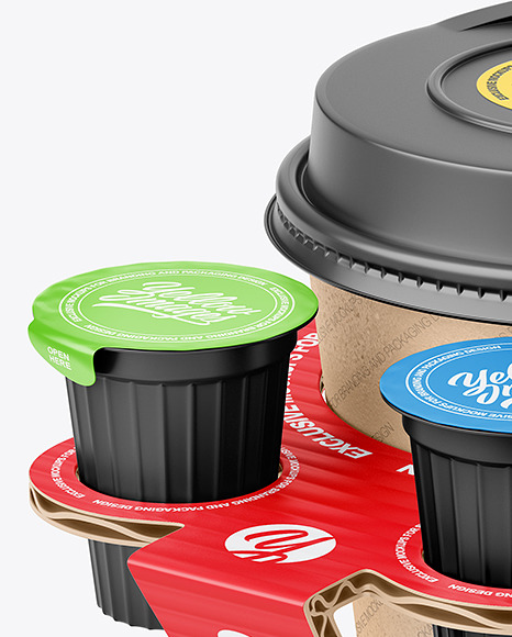 Kraft Paper Coffe Cup in Cardboard Holder Mockup Kraft Paper Coffe Cup in Cardboard Holder Mockup