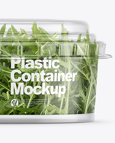Clear Plastic Container with Arugula Salad Mockup Clear Plastic Container with Arugula Salad Mockup