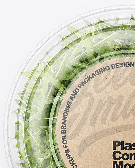 Clear Plastic Container with Arugula Salad Mockup PSD #1