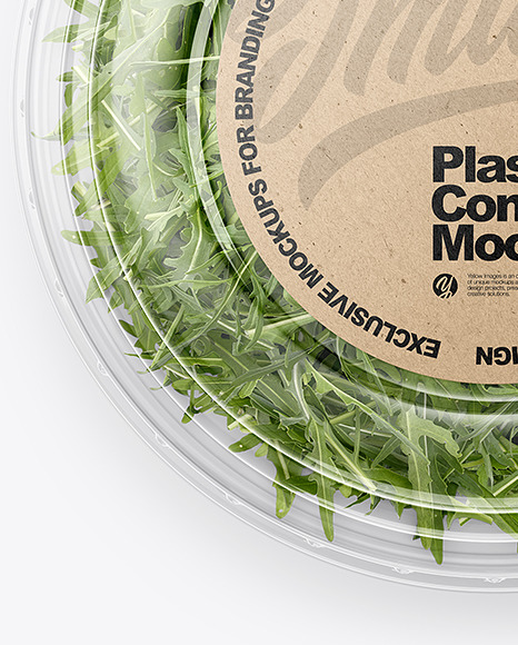Clear Plastic Container with Arugula Salad Mockup PSD #7