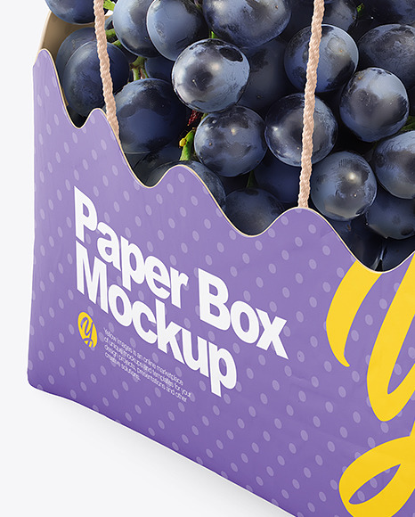 Matte Paper Basket with Blue Grapes Mockup Matte Paper Basket with Blue Grapes Mockup