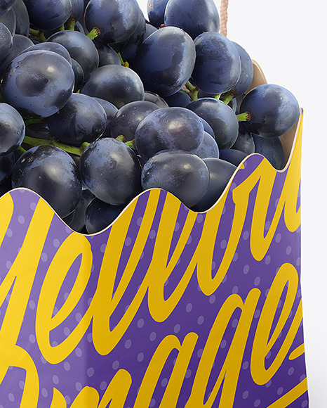 Matte Paper Basket with Blue Grapes Mockup Matte Paper Basket with Blue Grapes Mockup