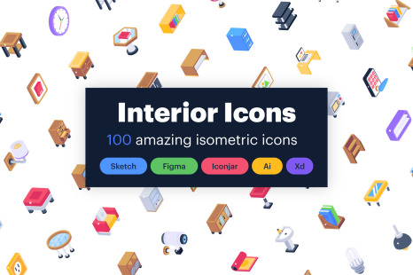100 Isometric Interior Icons