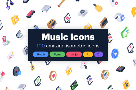 100 isometric icons of music