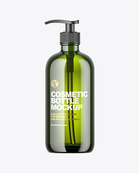 Green Glass Cosmetic Bottle Mockup