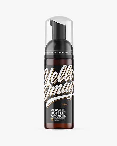 Amber Cosmetic Bottle with Pump Mockup
