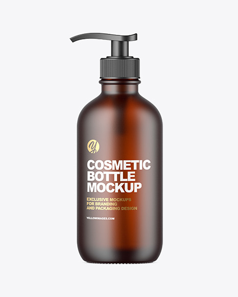 Frosted Amber Glass Cosmetic Bottle Mockup