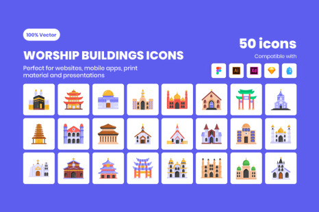 50 Worship Building Icons