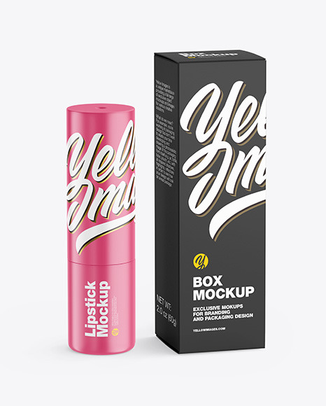 Matte Lipstick Tube w  Box Mockup PSD #2