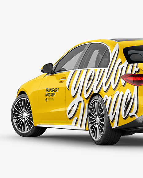 Compact Executive Car Mockup - Back Half Side View