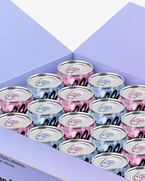 Box w  Glossy Metallic Cans Mockup PSD #1