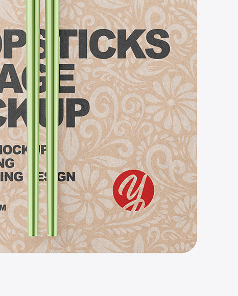 Gloss Metallic Chopsticks in Kraft Pack Mockup