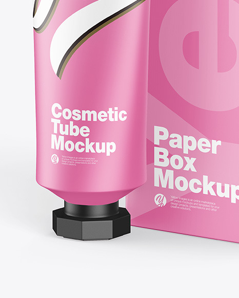 Cosmetic Tube w  Box Mockup PSD #1