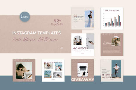 Canva Instagram Templates &#034;Natural color&#034;. Social Media Bundle