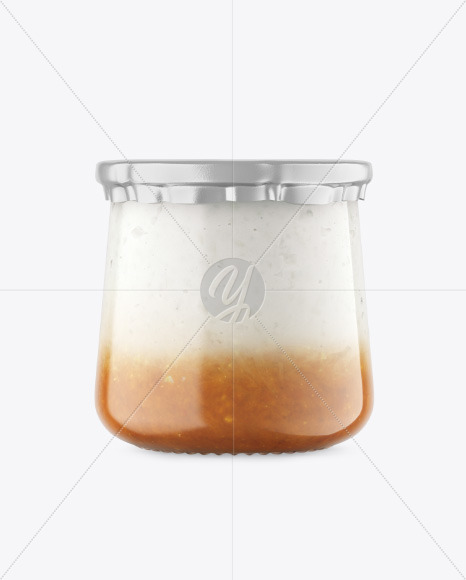 Clear Glass Jar with Yogurt and Apricot Jam Mockup PSD #3