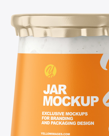 Clear Glass Jar with Yogurt and Apricot Jam Mockup PSD #2