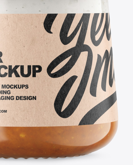 Clear Glass Jar with Yogurt and Apricot Jam Mockup PSD #6