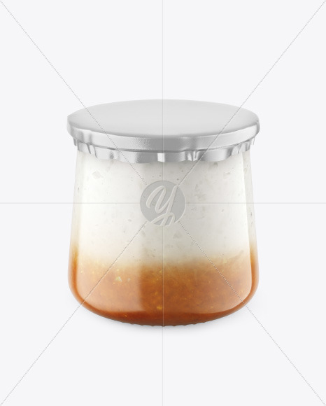 Clear Glass Jar with Yogurt and Apricot Jam Mockup PSD #3