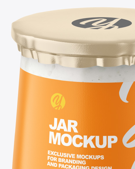 Clear Glass Jar with Yogurt and Apricot Jam Mockup PSD #2