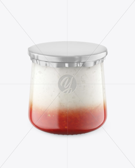 Clear Glass Jar with Yogurt and Strawberry Jam Mockup PSD #3