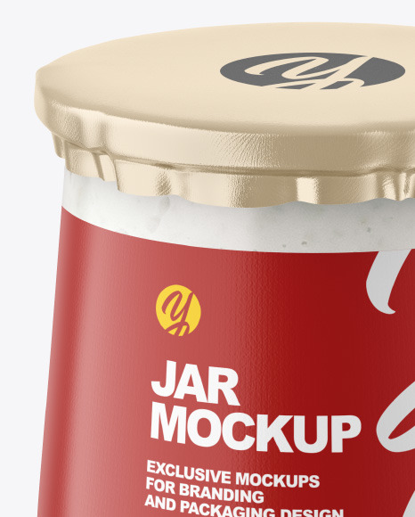 Clear Glass Jar with Yogurt and Strawberry Jam Mockup PSD #2